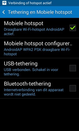 Uw telefoon is nu geïnstalleerd voor gebruik als modem