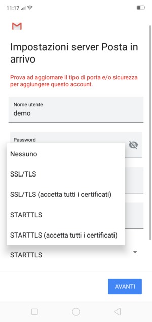 Seleziona Nessuno e AVANTI