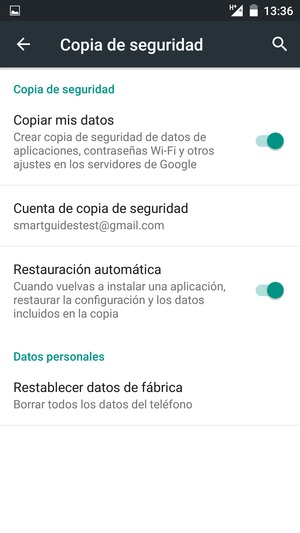 Seleccione Cuenta de copia de seguridad