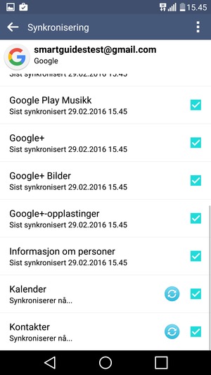 Dine kontakter fra Google vil synkroniseres til telefonen din