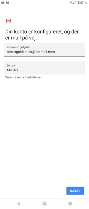 Giv din konto et navn og indtast dit navn. Vælg NÆSTE