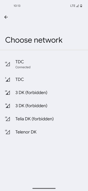 Select a network operator from the list