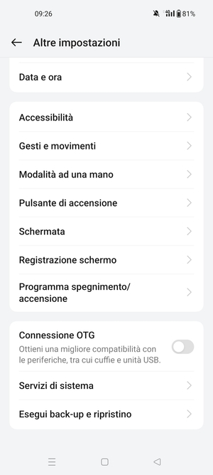 Scorri e seleziona Esegui back-up e ripristino