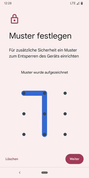 Zeichnen Sie ein Entsperrmuster und wählen Sie Weiter