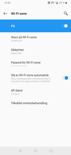 Telefonen din er konfigurert for bruk som et modem