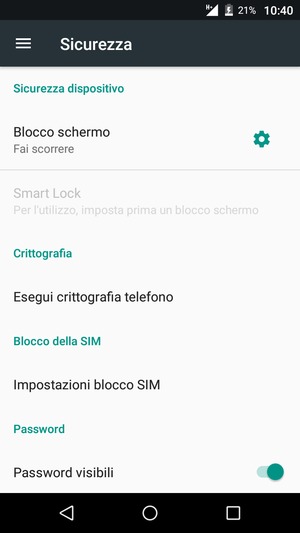 Per cambiare il PIN della scheda SIM, torna al menu Sicurezza e seleziona Impostazioni blocco SIM