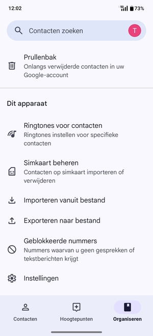 Scroll naar en selecteer Simkaart beheren