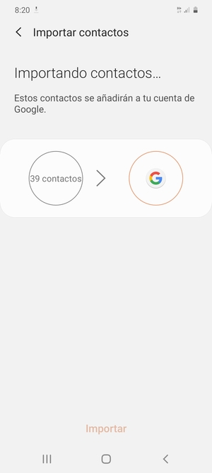 Sus contactos se guardarán en su cuenta de Google y se guardarán en su teléfono la próxima vez que Google sea sincronizado.