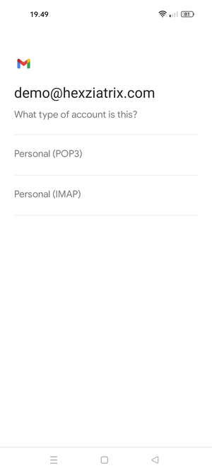 Select Personal (POP3) or Personal (IMAP)
