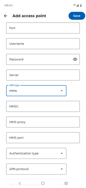 Scroll down and enter MMS information
