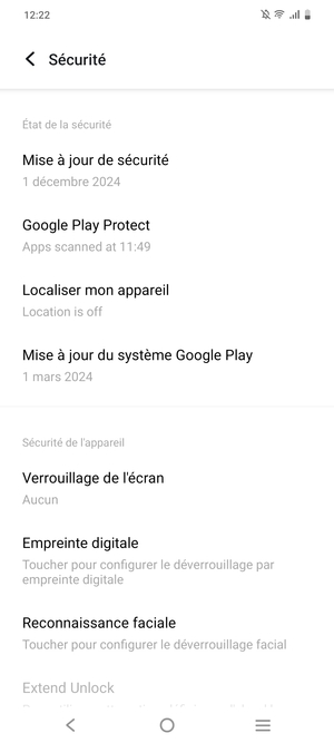 Pour activer votre écran de verrouillage, allez dans le menu Sécurité et sélectionnez Verrouillage de l'écran