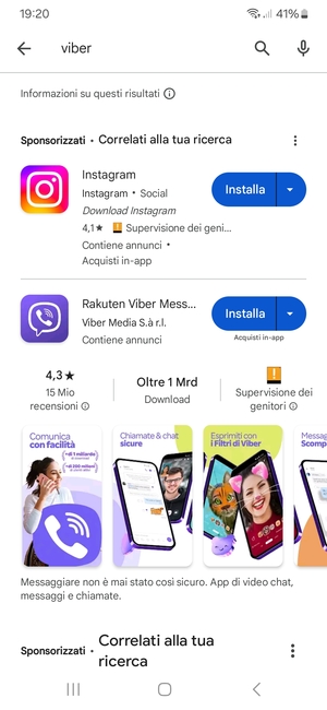 Seleziona l'applicazione