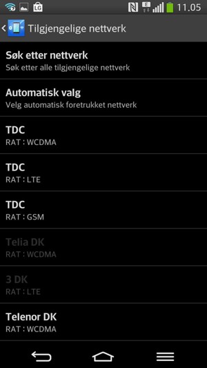 Velg en nettverksoperatør fra listen