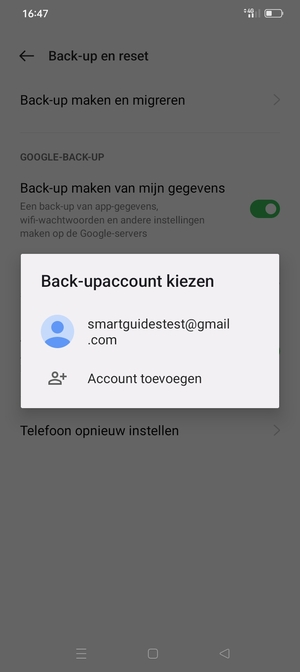 Selecteer uw back-up-account
