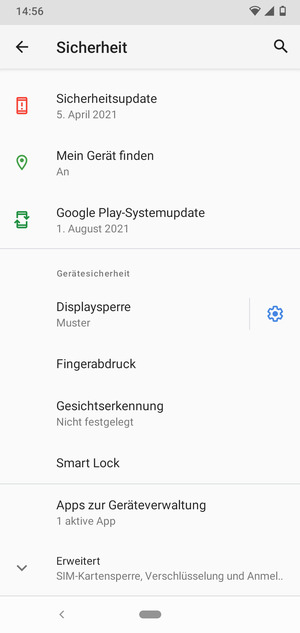 Um die PIN für die SIM-Karte zu wechseln, scrollen Sie und wählen Sie Erweitert