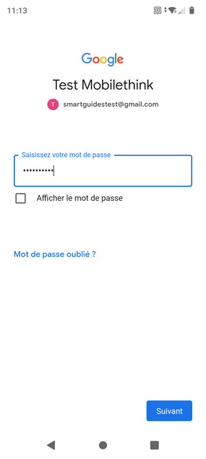 Saisissez votre mot de passe et sélectionnez Suivant