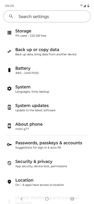 Scroll to and select System updates