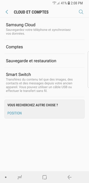 Retournez au menu Cloud et comptes et sélectionnez Comptes