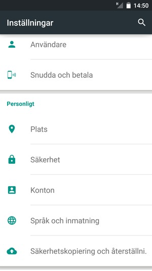 Scrolla till och välj Säkerhetskopiering och återställni..