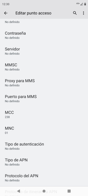 Desplácese hacia abajo e introduzca la información MMS