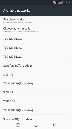 Select a network operator from the list
