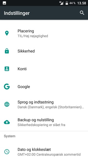 Scroll til og vælg Backup og nulstilling