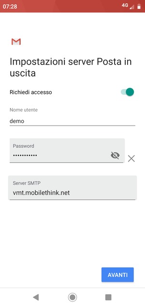 Inserisci l'indirizzo del server di posta in uscita