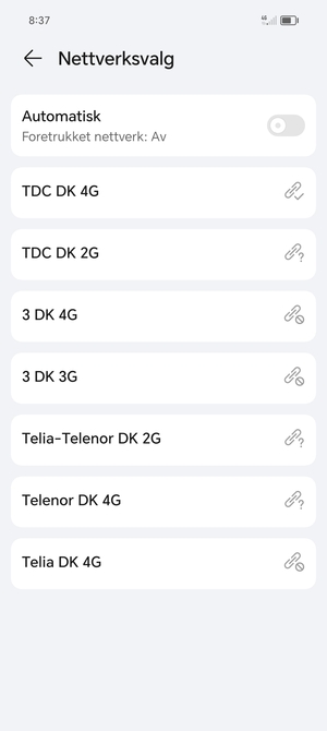 Velg en nettverksoperatør fra listen