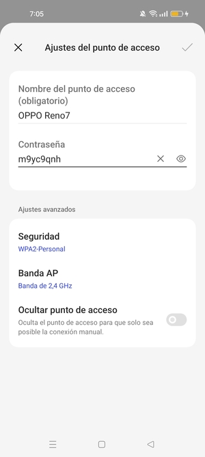 Introduzca una contraseña de punto de acceso Wi-Fi de al menos 8 caracteres y seleccione Aceptar