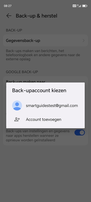Selecteer uw back-up-account