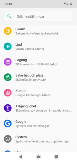 Scrolla till och välj Konton