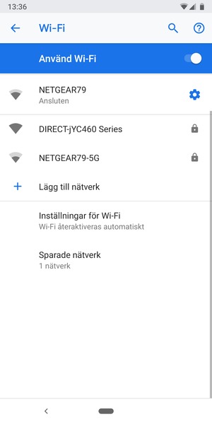Du är nu ansluten till Wi-Fi nätverket