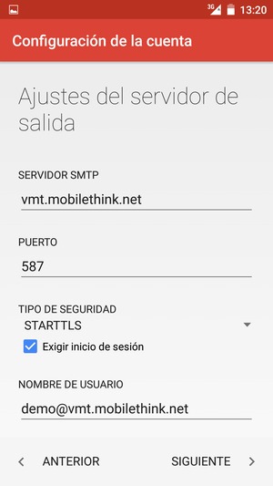 Introduzca la dirección de servidor saliente