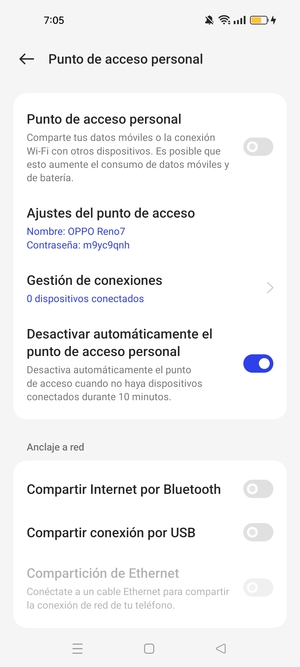 Seleccione Ajustes del punto de acceso