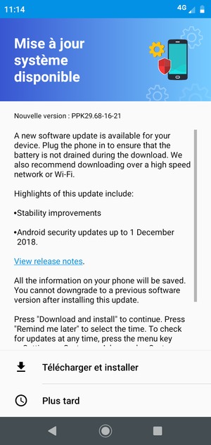 Si votre téléphone n'est pas à jour, sélectionnez Télécharger et installer