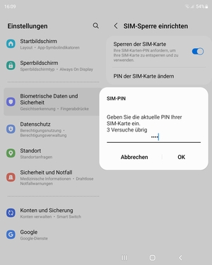 Geben Sie Ihre Aktuelle PIN der SIM-Karte ein und wählen Sie OK