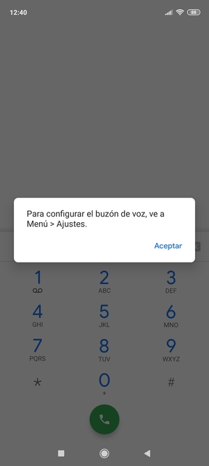 Si el correo de voz no está configurado, seleccione Aceptar