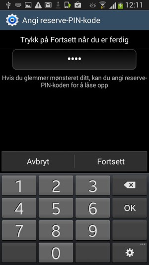 Skriv inn en Sikkerhetskopi-PIN og velg Fortsett