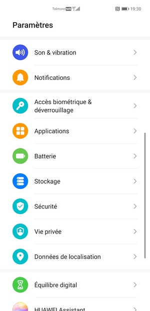 Faites défiler et sélectionnez Sécurité