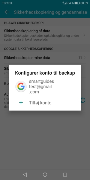 Vælg din sikkerhedskopi-konto
