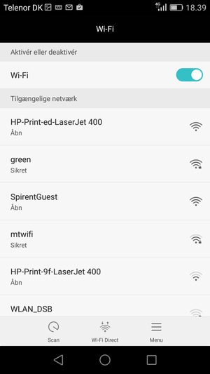 Vælg det trådløse netværk, du ønsker at oprette forbindelse til
