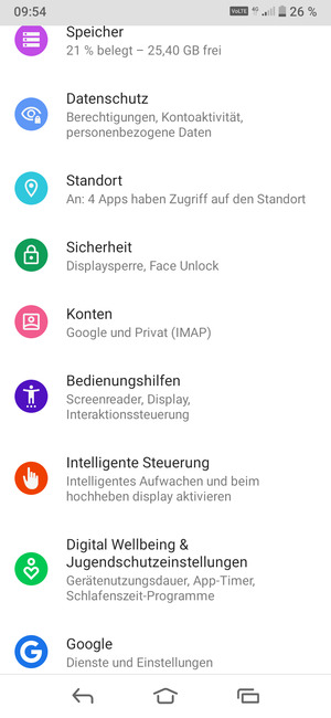 Scrollen Sie und wählen Sie Konten