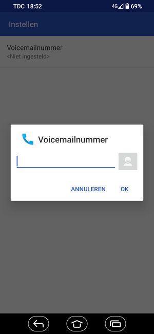 Voer het Voicemailnummer in en selecteer OK
