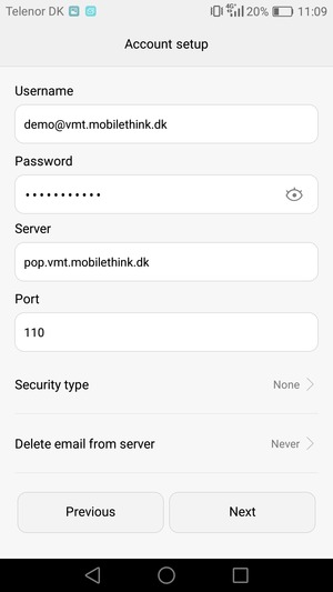Enter Username and Incoming server address. Select Next