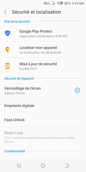 Sélectionnez Verrouillage de l'écran