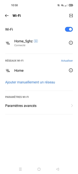 Vous êtes maintenant connecté au réseau Wi-Fi