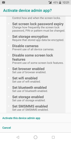 Scroll to and select Activate this device admin app