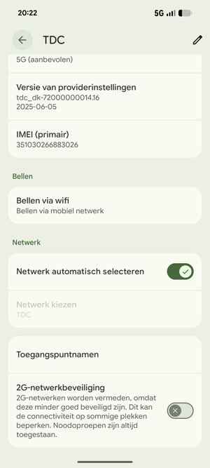Om van netwerk te wisselen in geval van netwerkproblemen, schakel Netwerk automatisch  selecteren uit