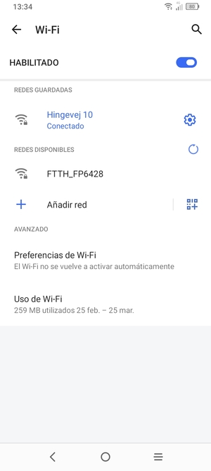 Ahora está conectado a la red Wi-Fi