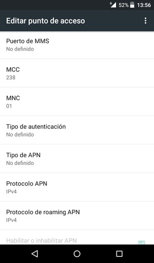 Desplácese hacia abajo e introduzca la información de Internet